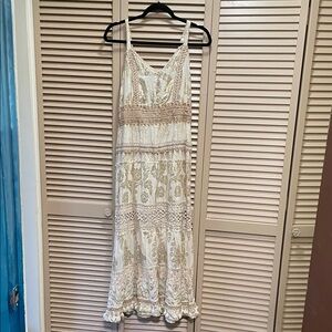 Elegant Cream and Tan Lace Dress